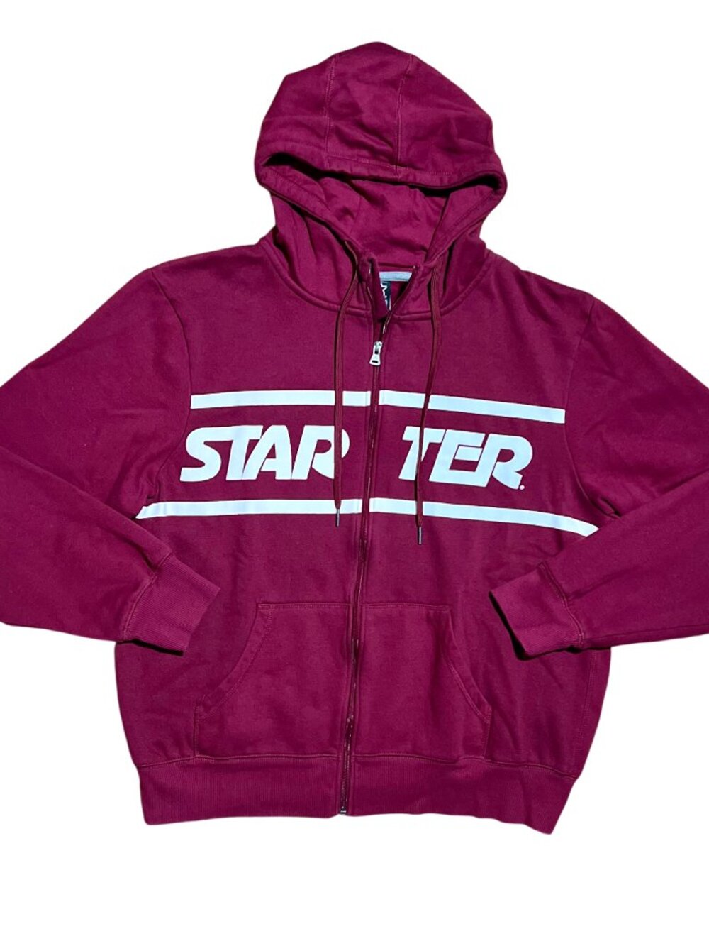 Starter Y2K Full Zip Big Logo Burgandy Maroon Hooded Sweatshirt, Men's XL